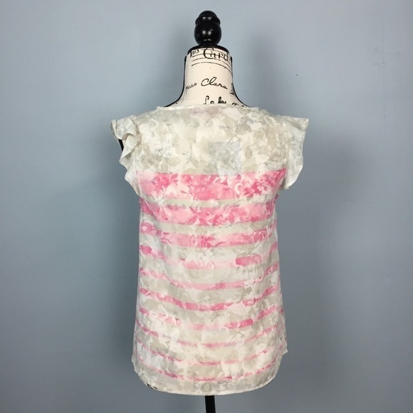 ELLE Flutter Cap Sleeves Striped Floral Blouse - Picture 7 of 14